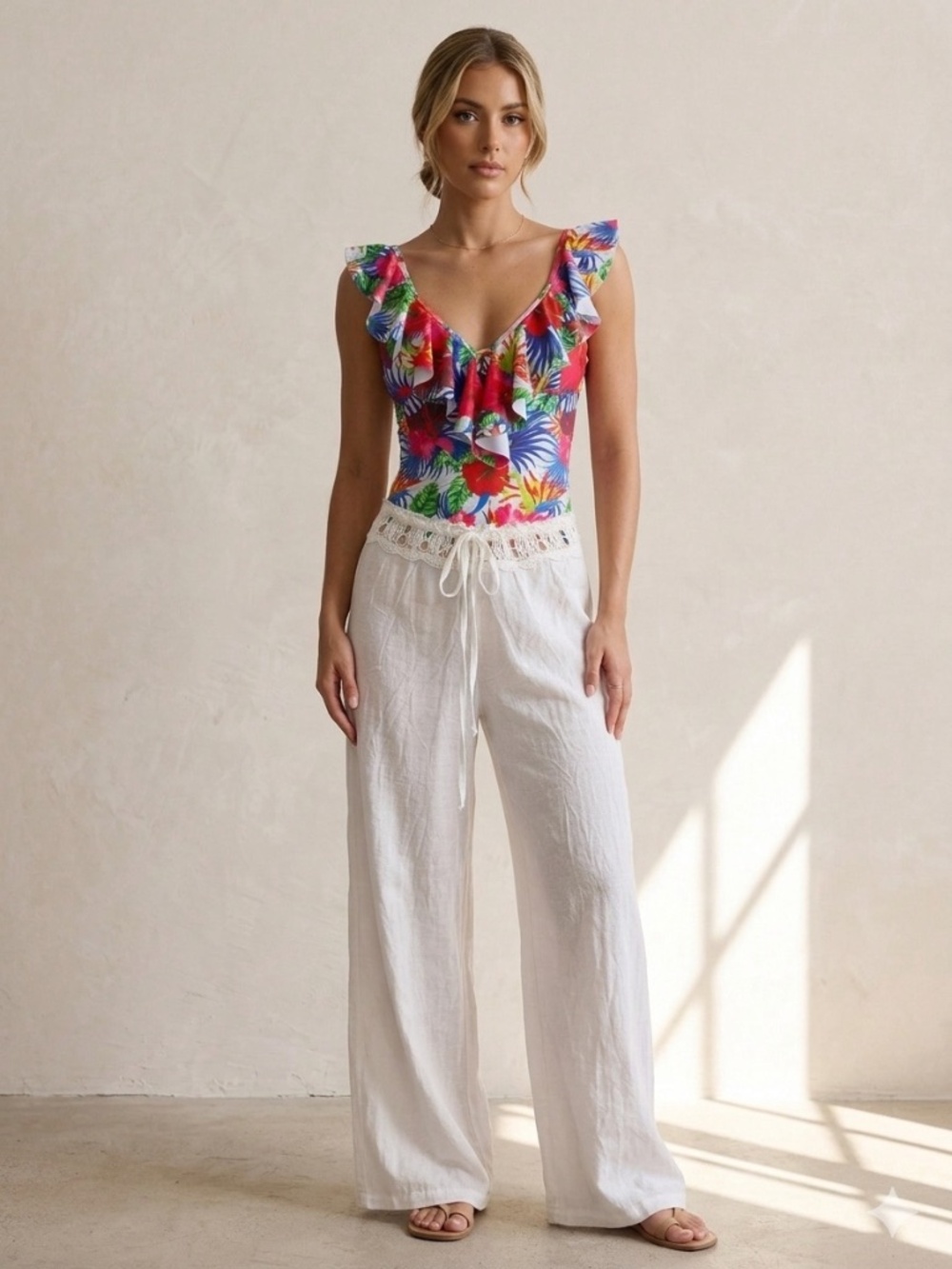 BECCA Cotton Swimwear Cover Up Pants White S